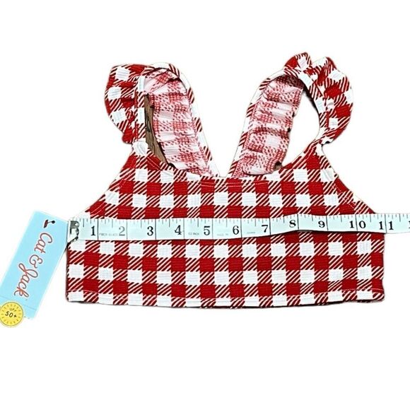 NWT Cat & Jack Red And White Plaid Ruffled Swim Top, Size S (6/6X) - Picture 5 of 7